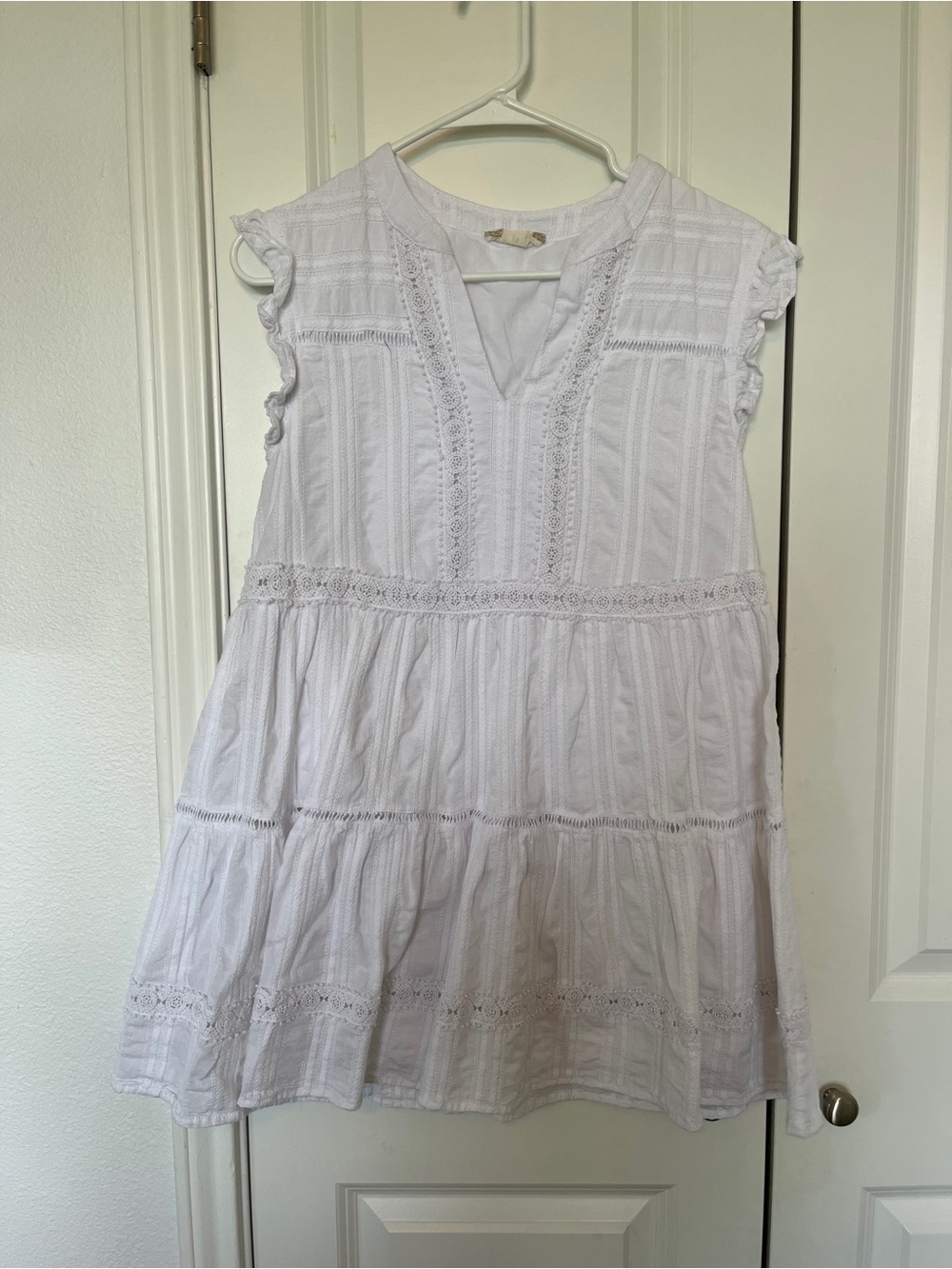 Altar'd State White Lace-Trim Tiered Sundress